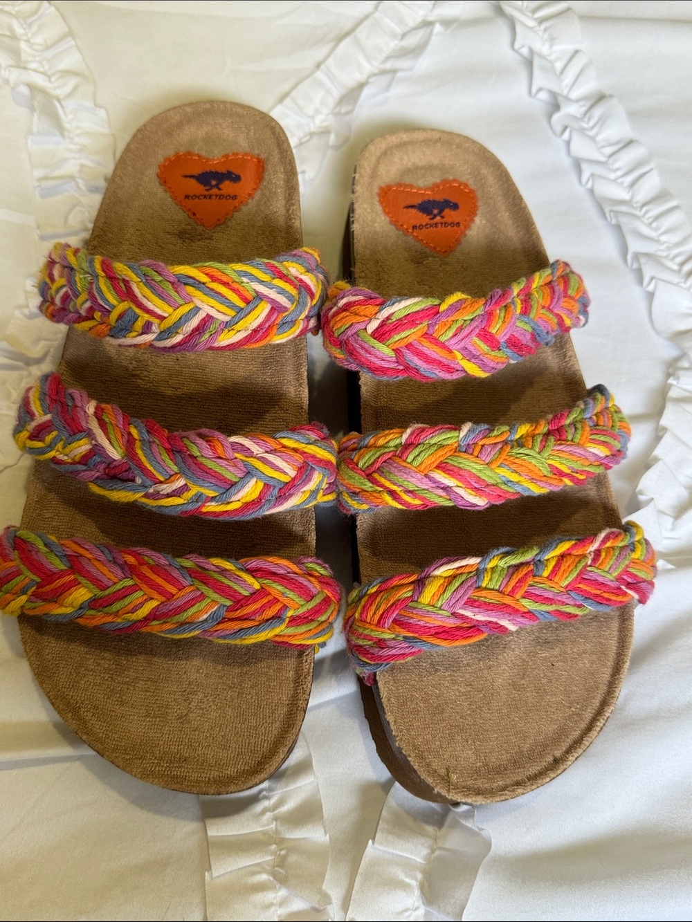 NEW .Rocket Dog Multicolor Braided Strap Slide Sandals.